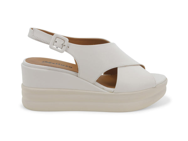 Melluso Sandalo 2 Fasce incrociate con Zeppa Tomaia Pelle Bianca